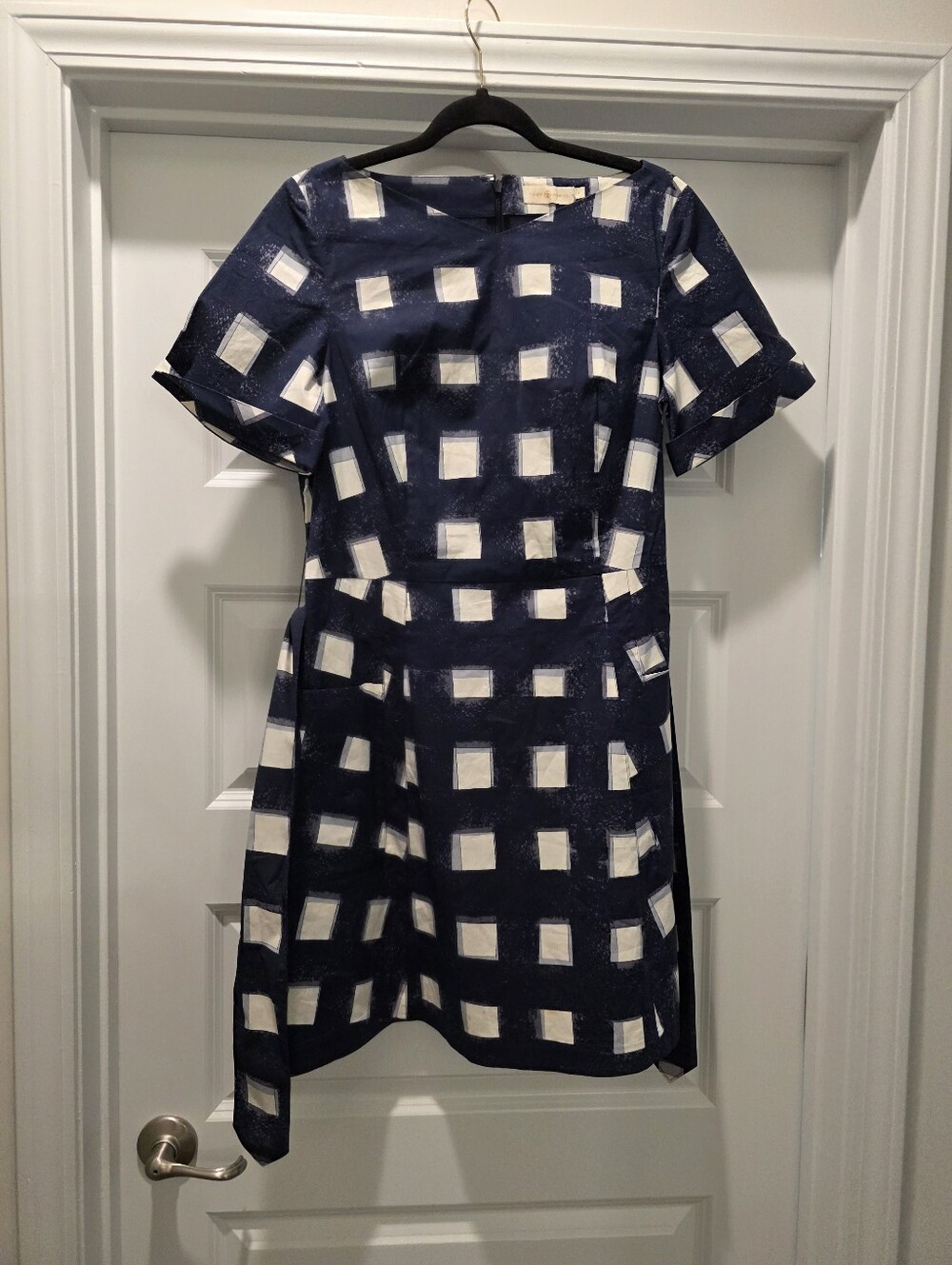 Tory Burch Tie-Front Poplin Square Dress Navy & White Size 8